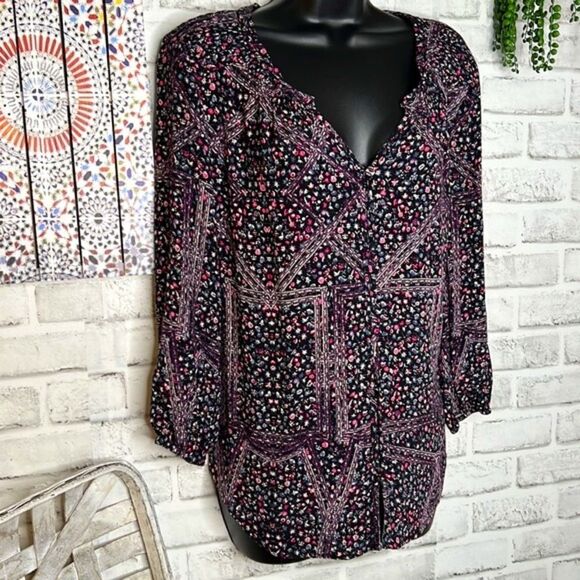 Daniel Rainn Boho Hippie Button Down Blouse Top Shirt Loose Oversized Size Small - Picture 2 of 6